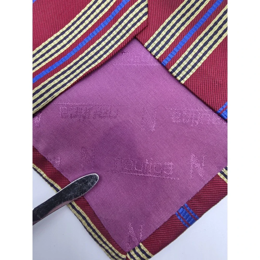 Vintage Nautica Tie Mens Crimson Blue Gold Black Silk Striped Necktie 55